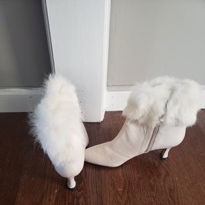 Ivory genuine leather fur booties